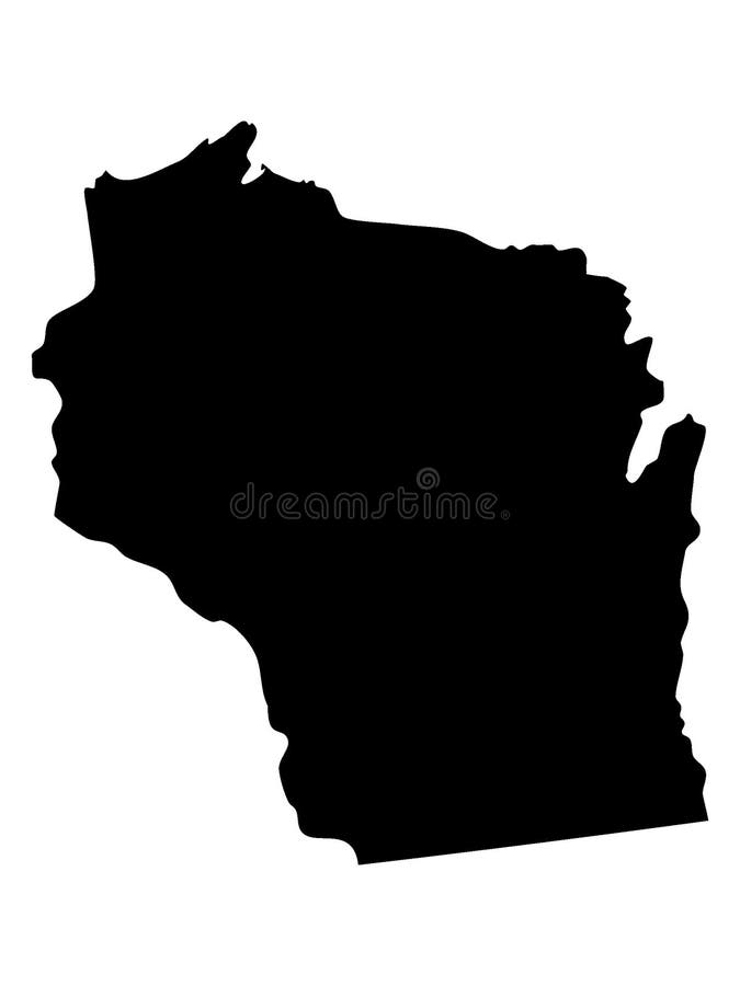 Black Map of Wisconsin with Postal Code Abbreviation Stock Vector