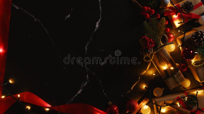 Black Marble Christmas Background with Copy Space Stock Image - Image
