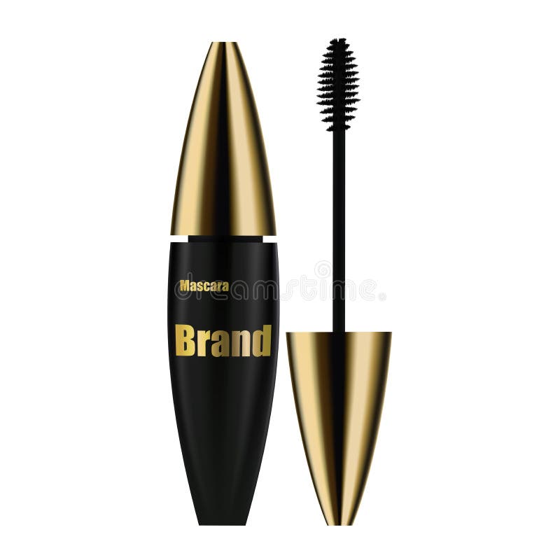 Black Mascara with a Gold Cap and Brush Stock Vector Illustration of