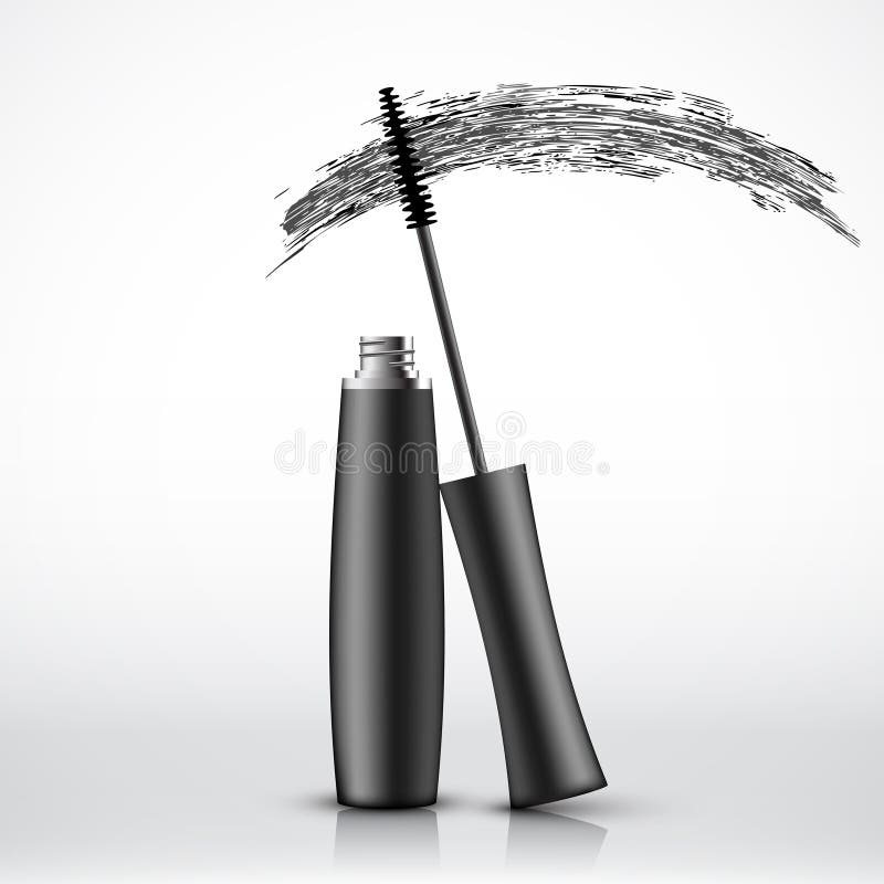 Black mascara tube and brush stroke stock illustration