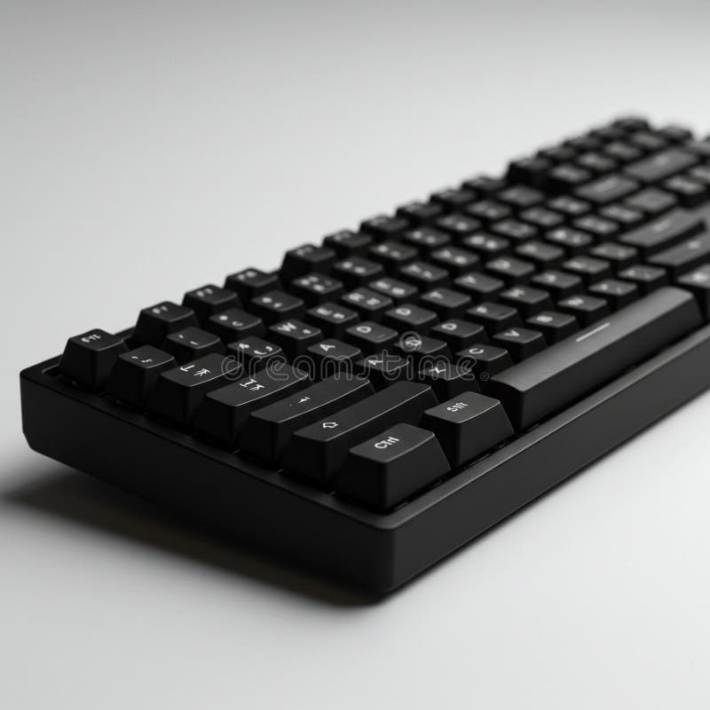 Black mechanical keyboard featuring a standard QWERTY layout with visible arrow vector illustration
