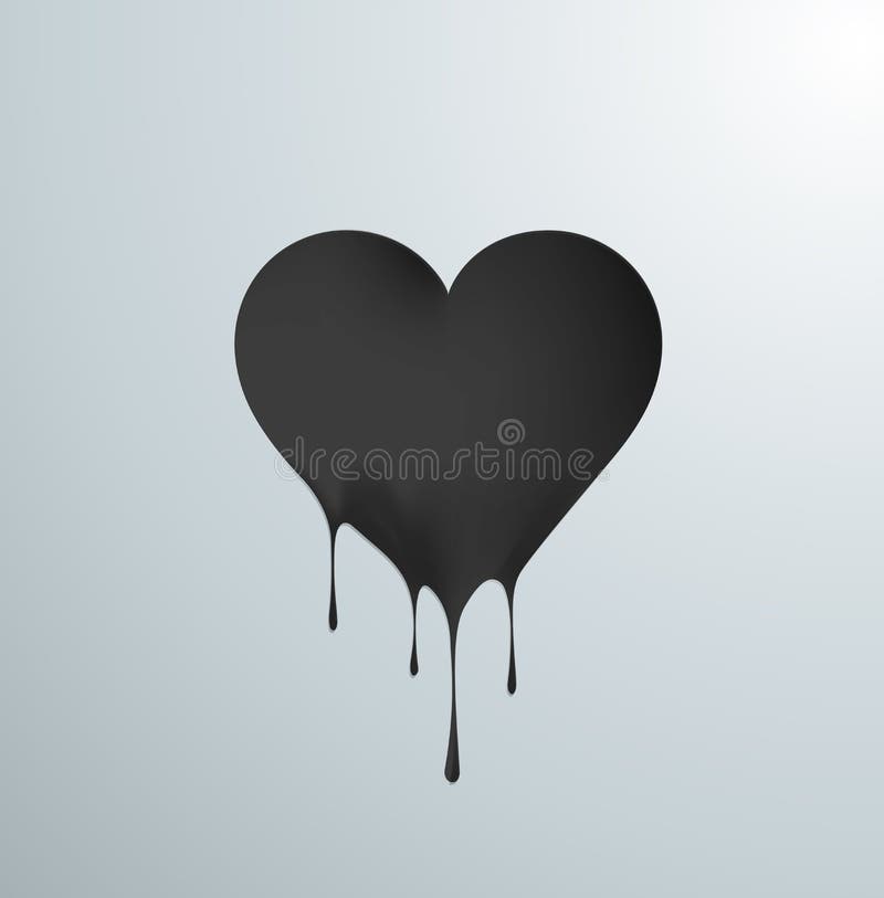 Black melting heart with drops.