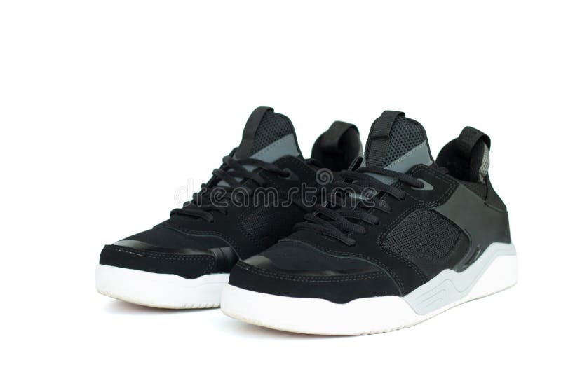 Black Men`s Sneakers with White Soles Isolated on White Stock Image