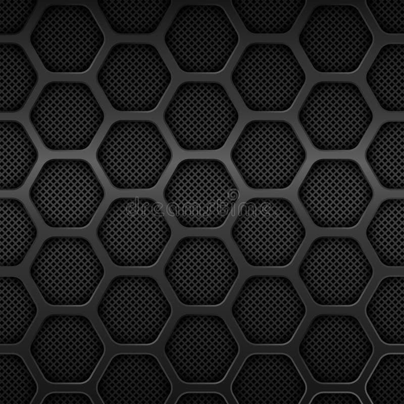 Black metal texture background. Honeycomb pattern. Vector design