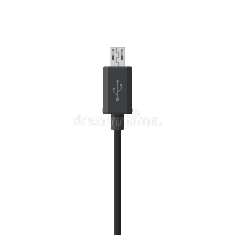Black micro USB cable cord isolated on white background stock illustration