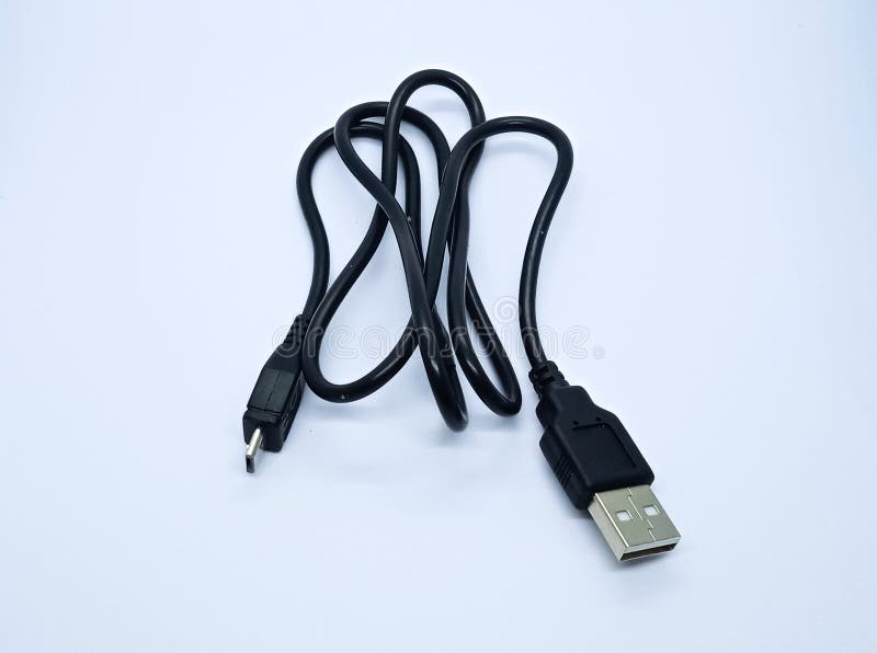 Black Micro USB Cable, Isolated on the Gray White Background. Cable