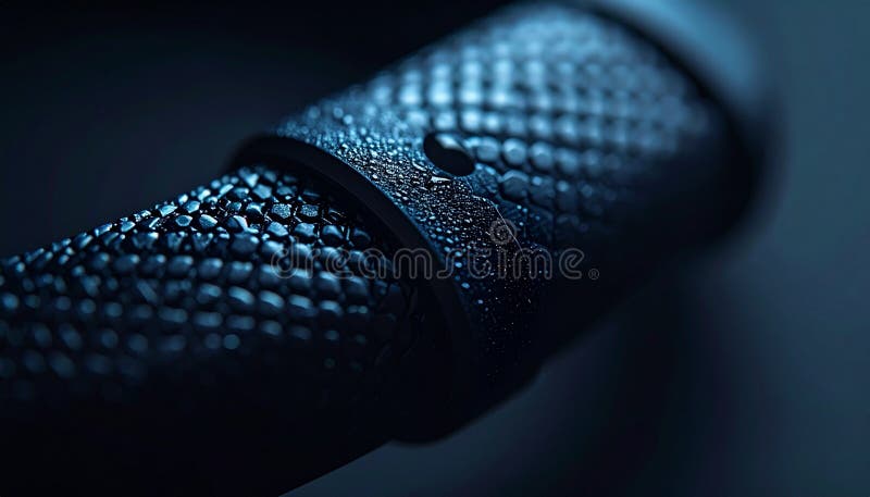 Closeup of a black microphone with water droplets on its textured surface royalty free illustration