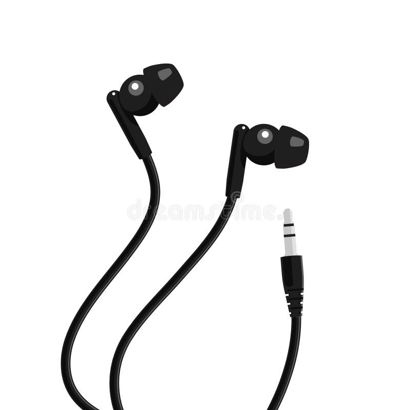 Black Mini Headphone with Mini Jack Stock Vector Illustration of