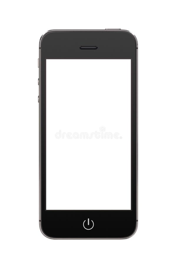 Direttamente vista frontale di un moderno nero mobile smart phone con schermo vuoto isolato su sfondo bianco.