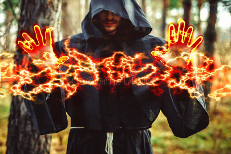Warlock pointing finger stock images
