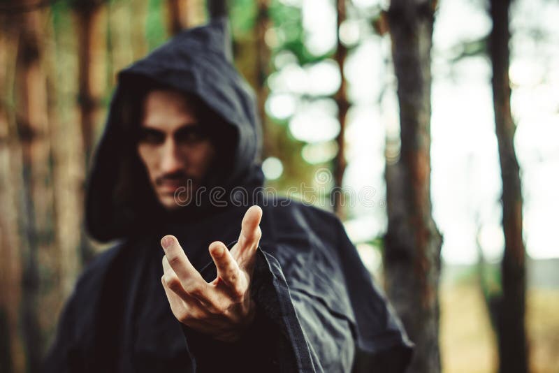 Warlock pointing finger royalty free stock photography