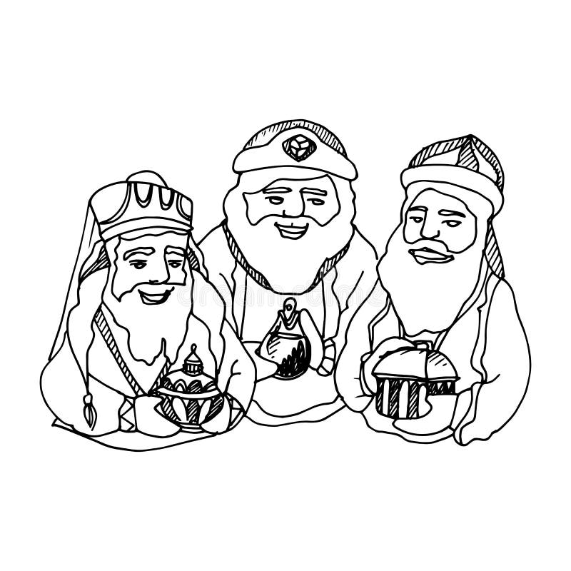 Jesus and the three kings in manger Outlined illustration of a nativity  scene  jesus mary joseph and the three kings  CanStock