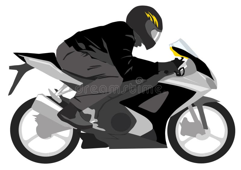 Black motorcycle with biker vector illustration