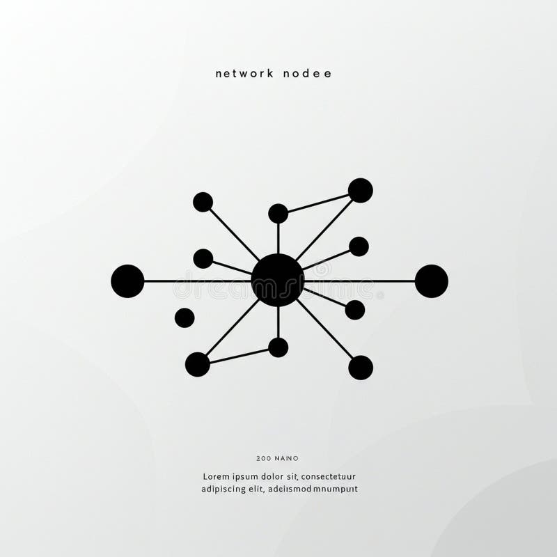 Black network diagram with a central node connected to multiple surrounding nodes royalty free illustration