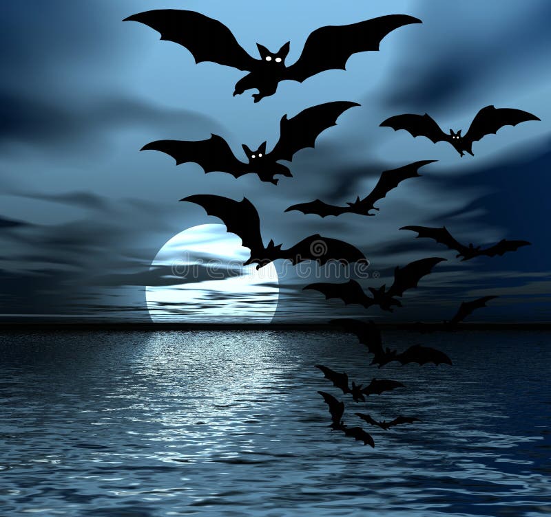 Black night. Moon and bats stock illustration. Illustration of abstract