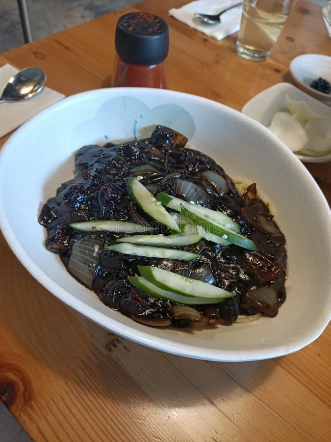 Black Noodle Korean Dish stock image. Image of soup 267680343