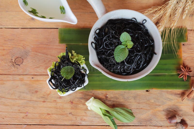 Black Noodles with Pork and Dumpling Delicious Stock Photo Image of