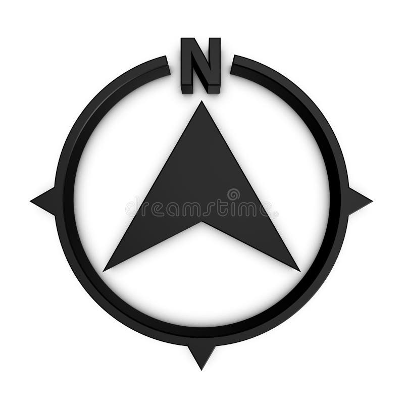 Black North Direction Compass - 3D Illustration - Isolated on White