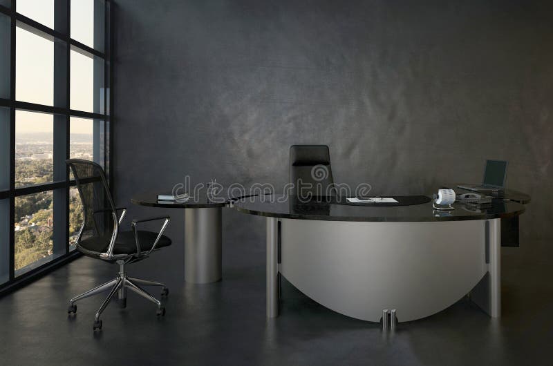 Black office room interior with modern desk vector illustration