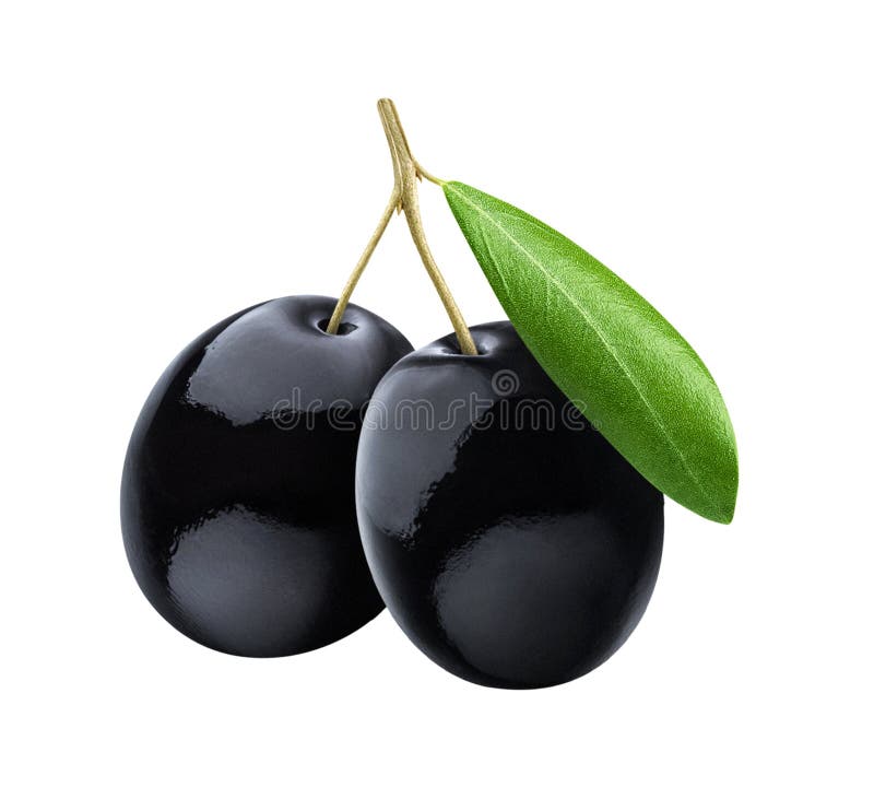 Black olives with leaves isolated on white background