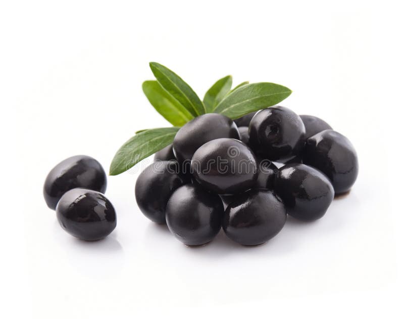 Black Olives with Leaves on White Backgrounds Stock Image Image of