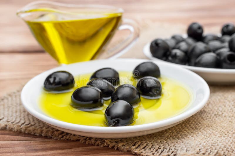 Black Olives with Olive Oil on the Table Stock Photo Image of plant