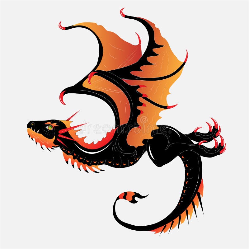Orange dragon with a drum stock vector. Illustration of card 22015462