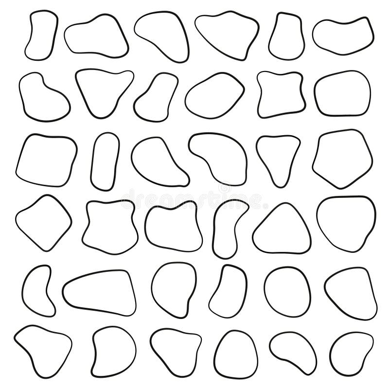 Black Organic Oval and Round Shapes Set. Blob and Spot Deform