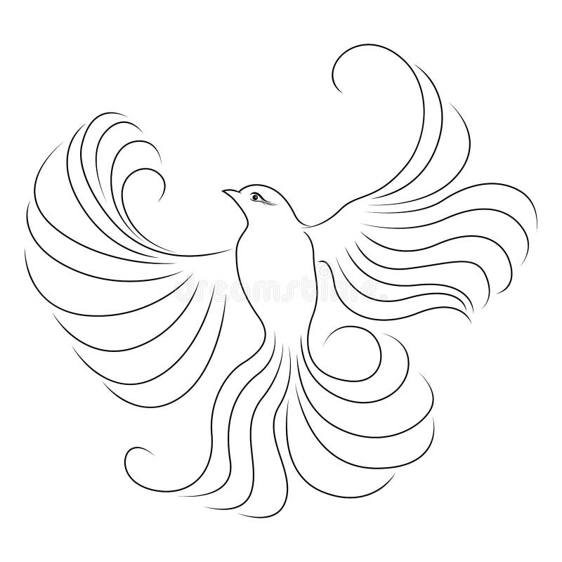 Black Outline of Adorable Flying Bird Stock Vector - Illustration of