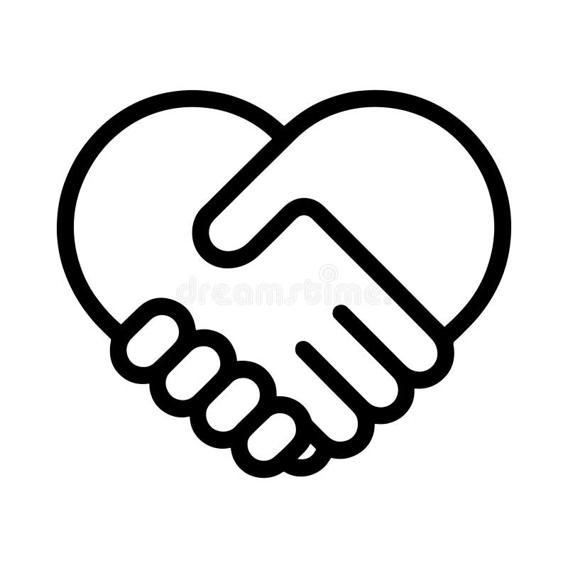 Black outline icon of two hands shaking forming a heart shape handshake love vector illustration