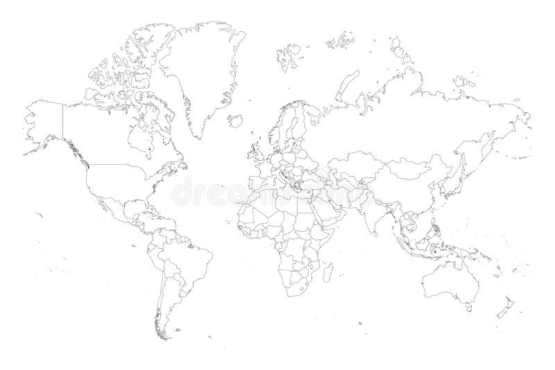 Black Outline Political Map of World. Stock Vector - Illustration of ...