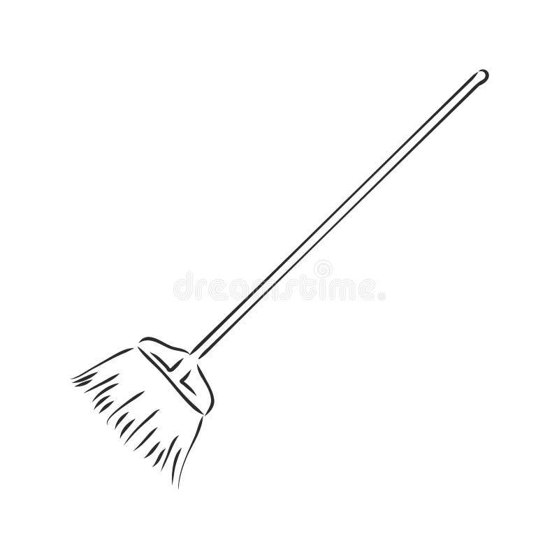 Black Outline Vector Broom on White Background. Stock Vector ...