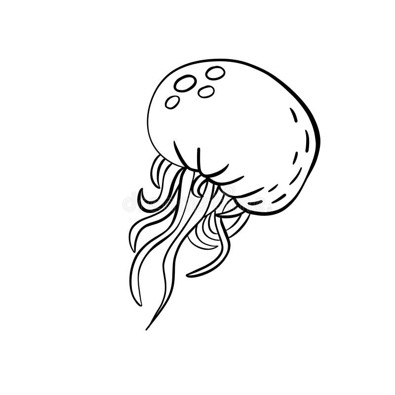 Black Outline Vector Doodle Cartoon Jellyfish Icon Stock Vector ...