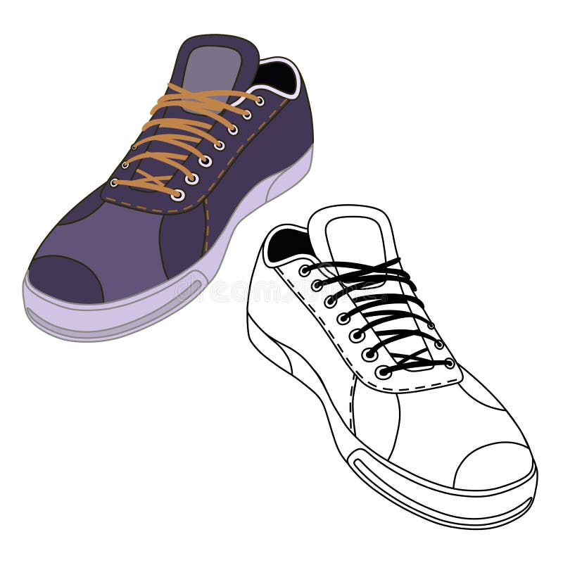 Black Outlined Sneaker Shoe & Soles Stock Vector - Illustration of ...