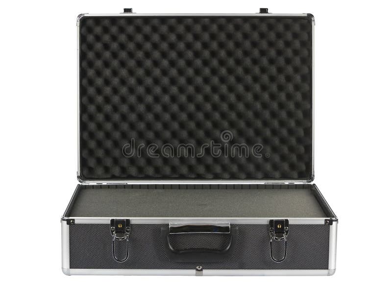 Black padded aluminum briefcase isolated on white