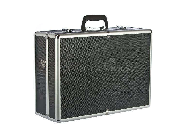 Black padded aluminum briefcase isolated on white