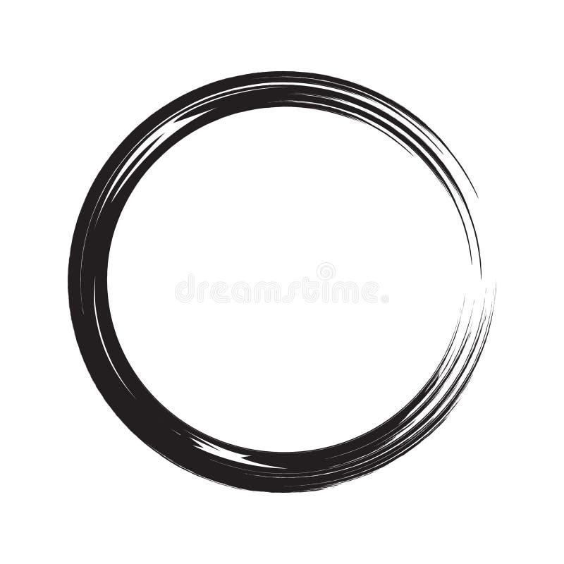 Vector Black Paint Brush Circle Stroke. Abstract Japanese Style Hand