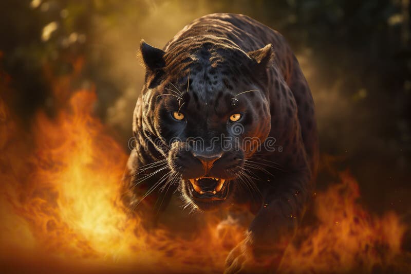Tiger roar red fire and smoke background. Generative AI Stock Illustration