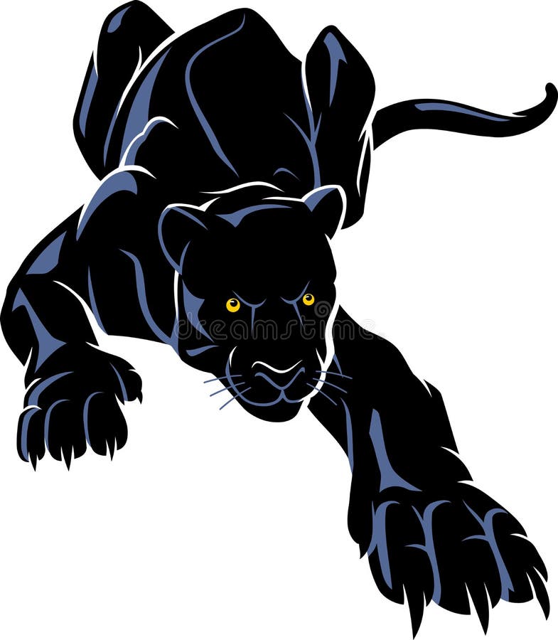 Black Panther Crouching Hunt, Large Predator Cat Stock Vector