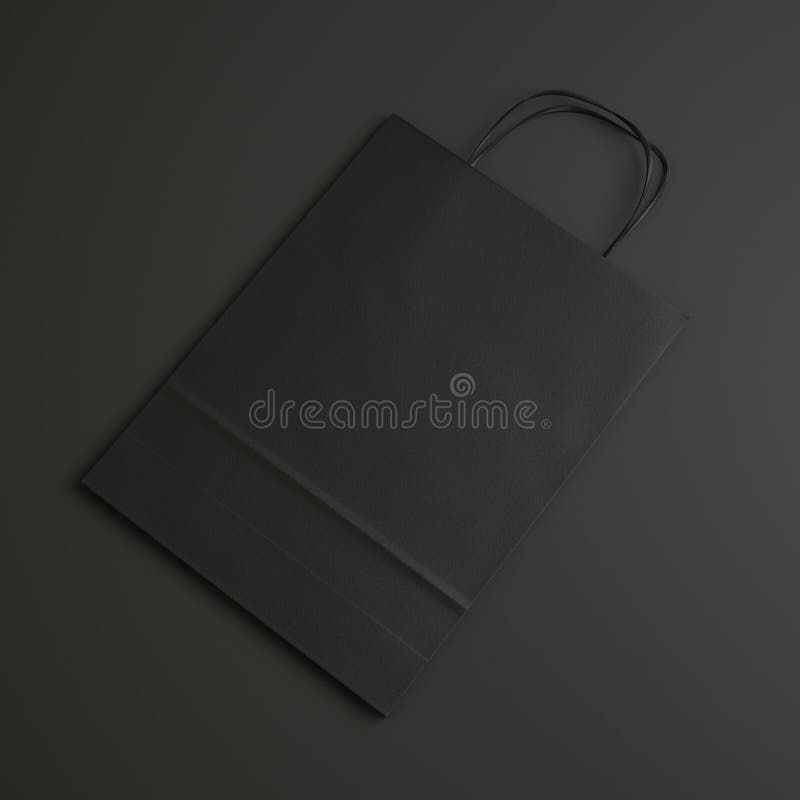 Black Paper Bag on Dark Background with Handles Stock Photo - Image of