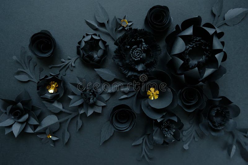 Black Paper Flowers on White Background. Cut from Paper Stock Photo - Image  of wedding, element: 155925294