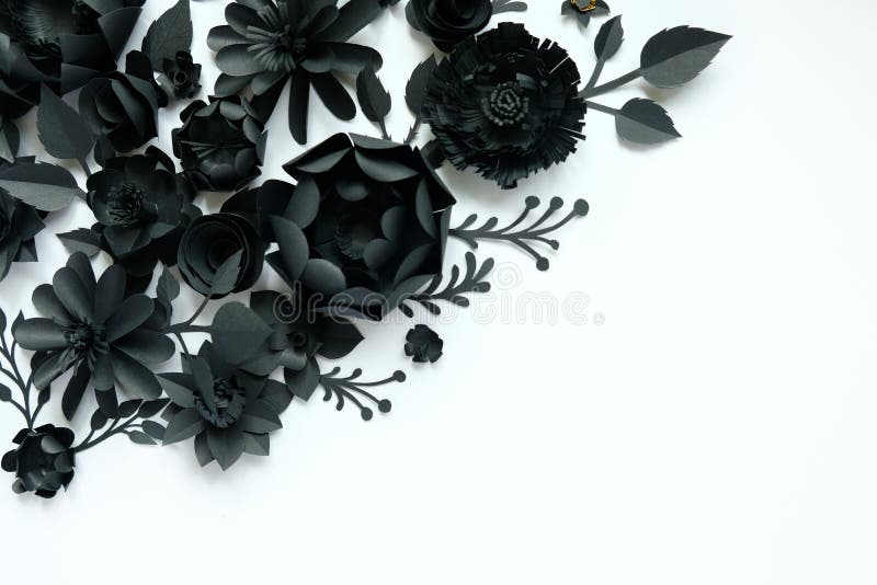 Black Paper Flowers on White Background. Cut from Paper Stock Photo - Image  of object, romance: 156546390