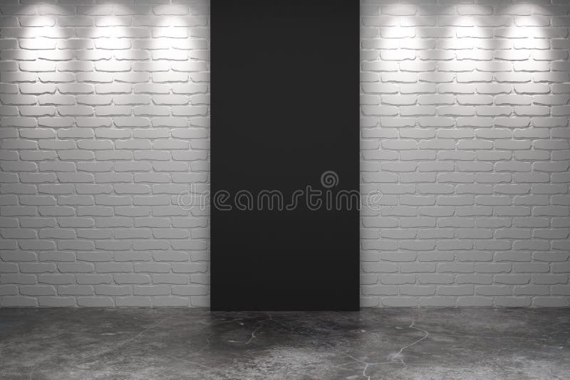 Black part of white brick wall with concrete floor in empty room