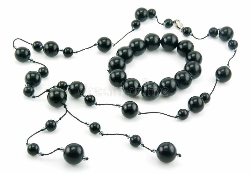Black Pearl Bracelet and Necklace Isolated
