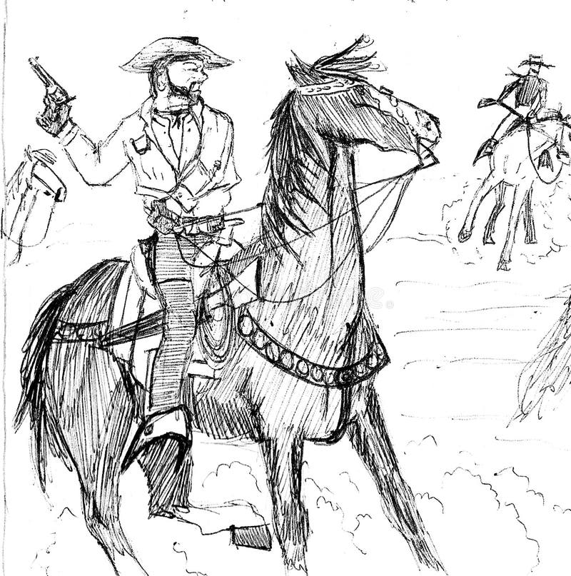 cowboy riding horse drawing