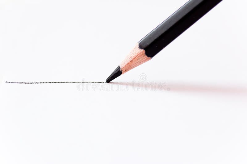 Black Pencil Drawing a Straight Line on White Stock Image Image of