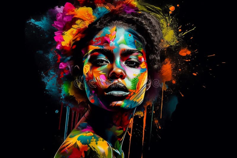 Black People in Vibrant Colors on a Black Background, Black Matters. AI ...