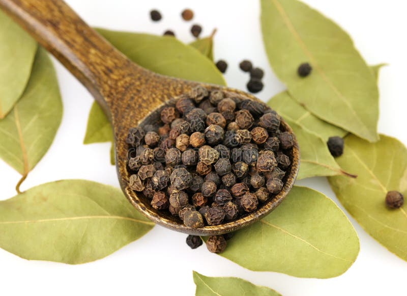 Black Pepper and Bay Leaves Stock Photo Image of background, black 19976570