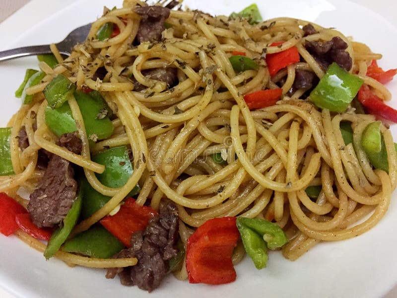 Black pepper beef pasta stock image. Image of beef, black 59469691