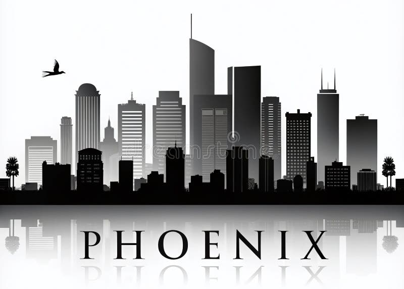 Black Phoenix Skyline Silhouette A Powerful Visual for Conceptual Photography Urban Art and Design Projects royaltyfri illustrationer